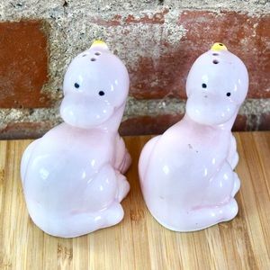 Baby Dino Ceramic Salt & Pepper Shaker Set Pink Novelty Kawaii Collectibles Cute
